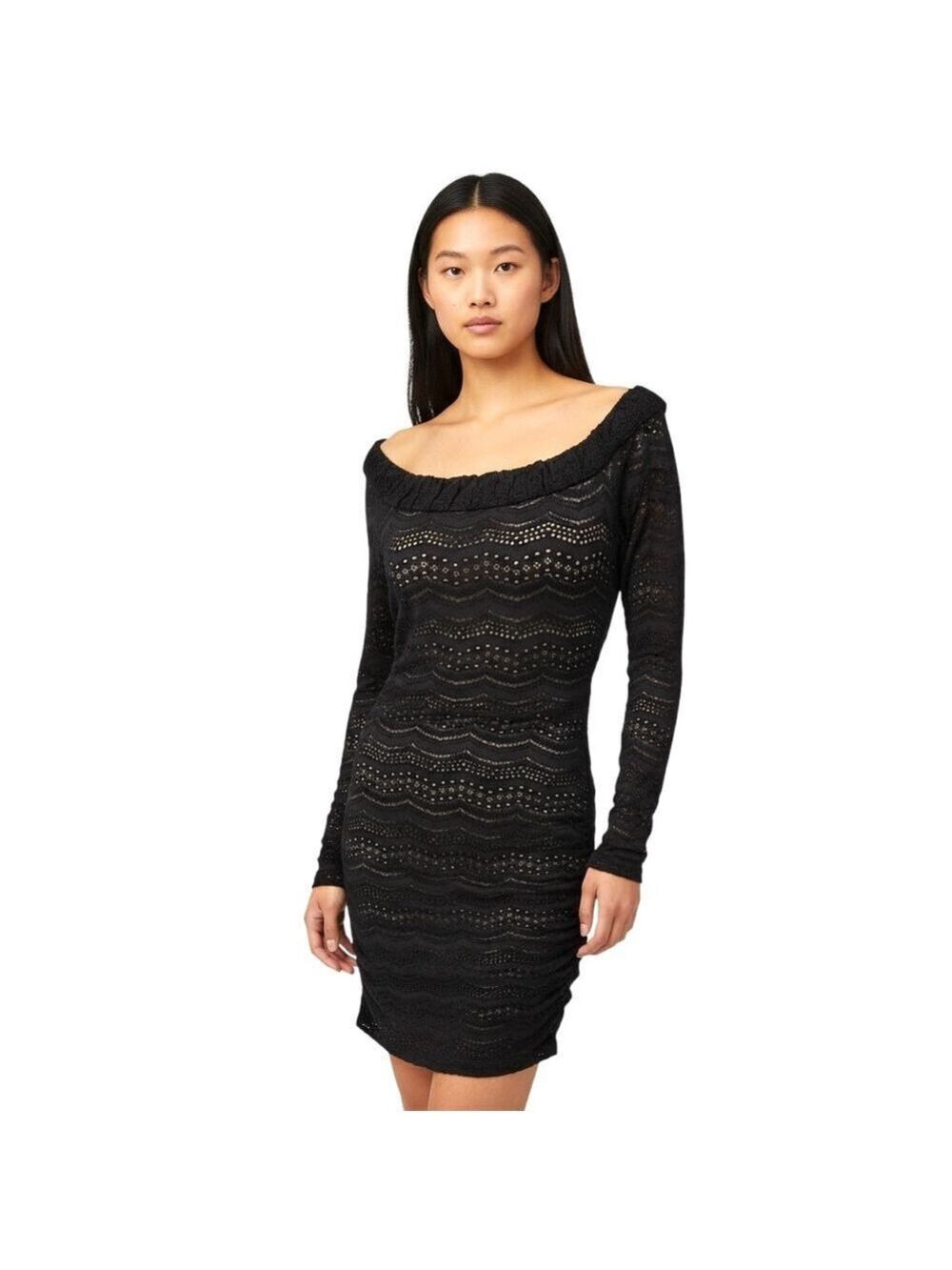 BCBGMAXAZRIA Black Lace Off Shoulder Mini Dress Size Small